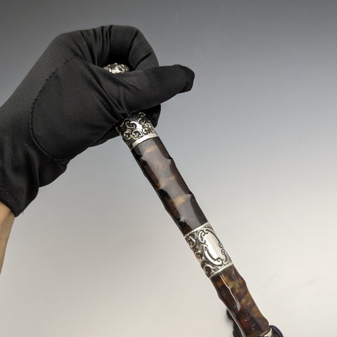 1905 British Antique Men's Umbrella Sterling Silver & Tortoiseshell Resin Handle 86cm S.FOX&Co.